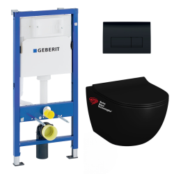 Geberit Pack WC bati-support Geberit + WC sans bride Swiss Aqua Technologies + abattant SoftClose + plaque noir (BLINFI2GEB7)