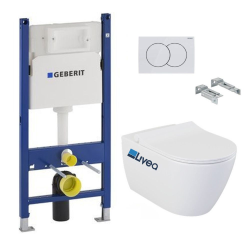 Pack WC Bâti-support Duofix + Cuvette suspendue sans bride Bello + Abattant soft close + Plaque Blanche (BelloGeb3)