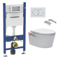 Geberit lot de 4 Packs bati-support Geberit 112cm + Cuvette Swiss Aqua Technologies sans bride + Plaque blanche (SATrimlessGeb3-GVP04)