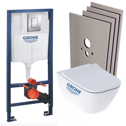 Geberit Pack WC Geberit Duofix + Cuvette WC suspendu Geberit Rimfree + Plaque de commande Sigma20 Blanc chromé