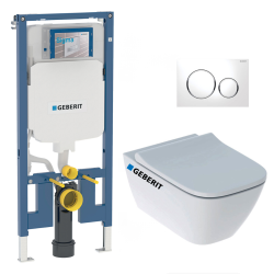 Geberit Pack WC Bati-support Geberit Duofix extra-plat + WC sans bride  Geberit Smyle + Abattant softclose + Plaque blanche