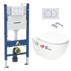 Geberit Pack WC bati-support Geberit + WC sans bride Swiss Aqua Technologies + abattant SoftClose + plaque Blanche (ProjectGeb3)