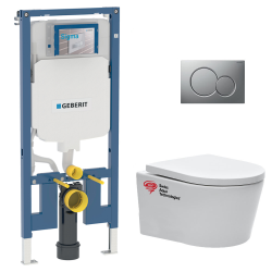 Pack WC bâti-support extra-plat + Cuvette SAT sans bride fixations invisibles + Abattant + Plaque Chrome (SLIM-SATrimless-3)