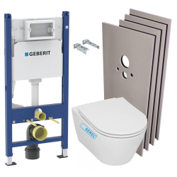 Pack WC Bâti-support + WC Swiss Aqua Technologies Infinitio sans bride, fixations invisibles + Plaque blanche (InfinitioGeb3)