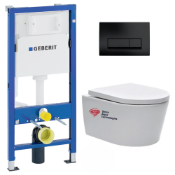 Geberit Pack WC bâti-support Geberit + cuvette Swiss Aqua Technologies sans bride + plaque noir mat (SATRIMLESSGEB10)