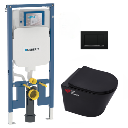 Pack WC bâti-support UP720 + WC sans bride Infinitio noir mat + Fixations cachées + Abattant softclose (SLIM-BlackInfinitio-R)