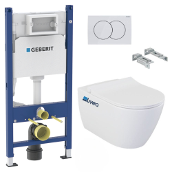 Pack WC Bâti-support Duofix + Cuvette suspendue sans bride Bello + Abattant soft close + Plaque Blanche (BelloGeb3)