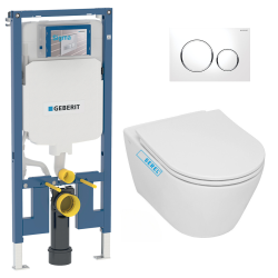 Pack WC Bâti-support Duofix + WC sans bride Smyle + Abattant softclose + Plaque blanche (SmyleGeb1)