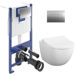 Pack WC bâti-support Villeroy & Boch + WC sans bride abattant Softclose Vitra + Plaque (VICONSENTO-2CH)
