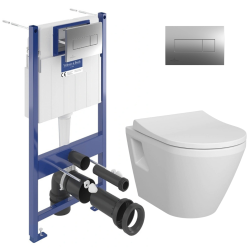 Pack WC bâti support Villeroy & Boch + WC suspendu sans bride abattant Softclose Vitra + plaque chrome (VCNINTEGRA2RS2CHDE)