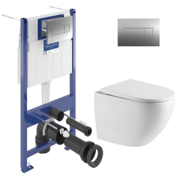 Pack WC bâti Villeroy & Boch + WC sans bride abattant Softclose Swiss Aqua Technologies + plaque chrome (VCNFUSIONTQ2SPCH)