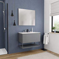 Ceramia 80 cm Nouveau meuble de salle de bain, certifié FSC, gris foncé (CERAMIA-1DG80)