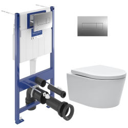 Pack WC bâti-support Villeroy & Boch + WC sans bride abattant Softclose Swiss Aqua Technologies + plaque (VCNSAT2CHDE)