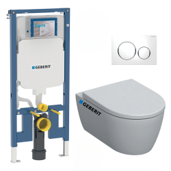 Pack WC Bâti-support Duofix + WC sans bride Smyle + Abattant softclose + Plaque blanche (SmyleGeb1)