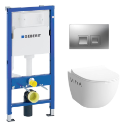 Pack WC GEBERIT DuofixBasic + VITRA Cuvette sans bride SENTO avec abattant softclose + Plaque de commande Delta 50 chrome