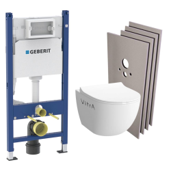 Pack WC Bâti support + Cuvette Vitra Sento Rim-Ex + Abattant soft close + Plaque blanche + Set habillage (HSentorimlessGeb3)