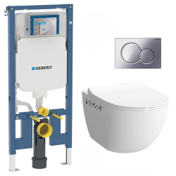 Geberit Pack WC Bâti-support extra-plat + WC Sento sans bride + Abattant softclose + Plaque blanche  (SLIM-Sentorimless-C)