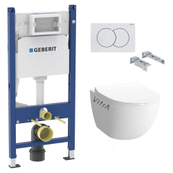 Pack WC Bâti Duofix + Cuvette Sento Rim-Ex blanche + Abattant soft close + Plaque blanche (SentorimlessGeb3)