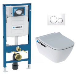 Geberit Pack WC Geberit Duofix + Cuvette WC suspendu Geberit Rimfree + Plaque de commande Sigma20 Blanc chromé