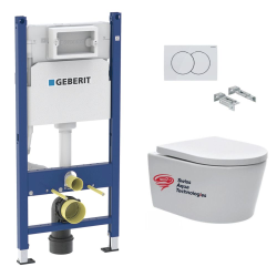 Geberit Pack Bati-support Geberit 112cm + Cuvette Swiss Aqua Technologies sans bride + Plaque blanche (SATrimlessGeb3-DE)