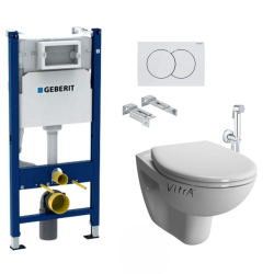 Pack WC Bâti Duofix + Cuvette suspendue Vitra S50 avec bride + Abattant soft close + Plaque blanche (S50Geb3)