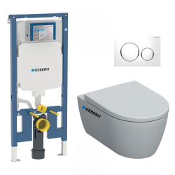 Geberit Pack WC Bati-support Geberit Duofix extra-plat + WC sans bride Geberit iCon + Abattant softclose + Plaque blanche (SLIM-iCon-C)