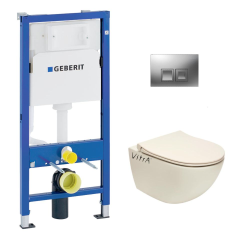 Pack Bâti-support Duofix + WC sans bride Vitra Sento + Abattant softclose + Plaque chrome (TaupeSentoGeb2)