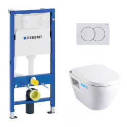 Geberit Pack WC Bati Geberit Solid  UP100 +WC Serel SM10 avec brides + Plaque  DELTA01 blanche (39186GEB1)