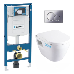 Geberit Pack WC Bati-support Geberit UP320 + WC sans bride Serel SM26 + Abattant softclose + Plaque Chrome (GebSM26-N)
