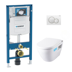 Geberit Pack WC Bati-support Geberit avec Cuvette Serel SM10 + Abattant softclose + Plaque blanche (Geb Serel SM10-B)