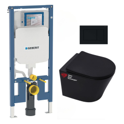 Pack WC bâti-support UP720 extra-plat + WC Infinitio noir mat sans bride + Abattant softclose + Plaque (SLIM-BlackInfinitio-A)