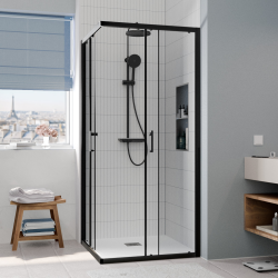 Porte coulissante 90x90 + receveur noir avec siphon (HCB-ALD15B-9090)