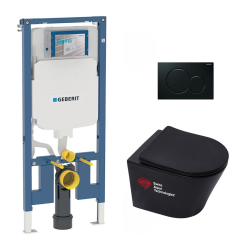 Pack WC bâti-support UP720 extra-plat + WC Infinitio noir mat sans bride + Abattant softclose + Plaque (SLIM-BlackInfinitio-A)