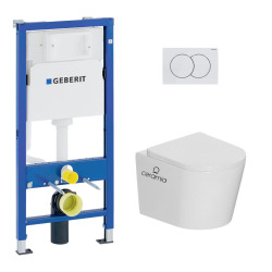 Pack WC bâti-support Duofix UP100 + WC suspendu Ceramia Tornado Rimless + abattant SoftClose + plaque blanche (CETORGEB1)
