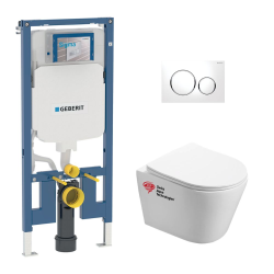 Pack WC Bâti-support + Cuvette Infinitio sans bride fixations invisibles + Abattant softclose + Plaque, Blanc (SLIM-Infinitio-2)