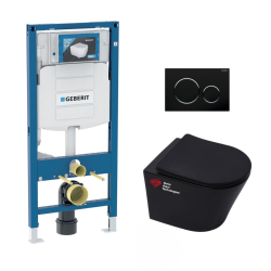 Geberit Pack WC Bati Geberit + WC suspendu Swiss Aqua Technologies sans bride + abattant SoftClose + plaque noire (GebBlack