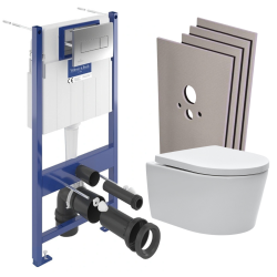 Pack WC bâti Villeroy & Boch + WC abattant Softclose Swiss Aqua Technologies + habillage + plaque (VICOSATRIM2SACHAMZ)