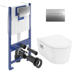 Pack WC bâti-support Villeroy & Boch + WC sans bride abattant Softclose Hansgrohe + plaque (VCNPURAS2CH)