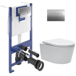 Pack WC bâti-support Villeroy & Boch + WC suspendu sans bride abattant Softclose Swiss Aqua Technologies + Plaque (VCNSAT2CH)