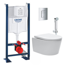 Pack WC Bâti Autoportant Rapid SL + WC sans bride SAT + Abattant softclose + Douchette bidet + Plaque chrome