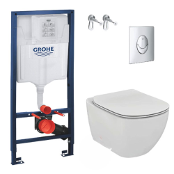 Pack WC Rapid SL GROHE + Cuvette Ideal Standard Tesi Aquablade + Plaque de commande Grohe Skate Chrome