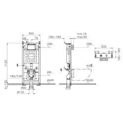  V12 bâti-support sol-mur pour WC suspendu, double chasse 3/6L, pour cloison légère ou mur porteur (762-5800-01)