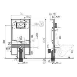  Bâti-support sol-mur slim pour WC suspendu, double chasse 3/6 l, pour cloison légère (SATAMSKSLIM)