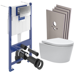 Pack WC bâti-support Villeroy & Boch + WC abattant Softclose Swiss Aqua Technologies + habillage + plaque (VCNSAT2SBCHDE)