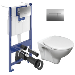 Pack WC bâti-support Villeroy & Boch + WC suspendu Cerasnit + abattant Livea + plaque (VCNSLPRO2CH)