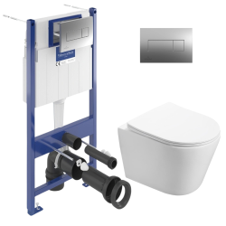 Pack WC Bâti-support + WC Swiss Aqua Technologies sans bride et fixations invisibles + Plaque chrome (ViConnectInfinitio-1)