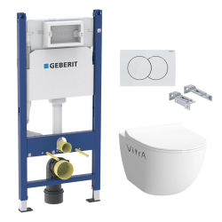 Geberit Pack WC Bati-support Geberit Duofix + WC sans bride Vitra Sento SmoothFlush + Abattant softclose + Plaque blanche (SentorimlessG