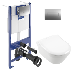 Pack WC bâti-support Villeroy & Boch + WC sans bride abattant Softclose + plaque (VICONTARCHI3-2CH)