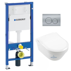 Geberit pack Bati-support Geberit UP100 + Villeroy & Boch Architectura Cuvette sans bride + plaque chrome mat