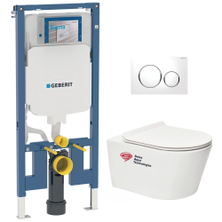 Pack WC Bâti-support + Cuvette Infinitio sans bride fixations invisibles + Abattant softclose + Plaque, Blanc (SLIM-Infinitio-2)